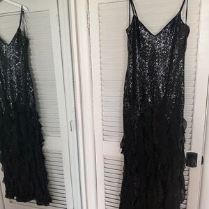 BETSY & ADAM "MILAN" SEQUIN CHIFFON RUFFLES DRESS A26805